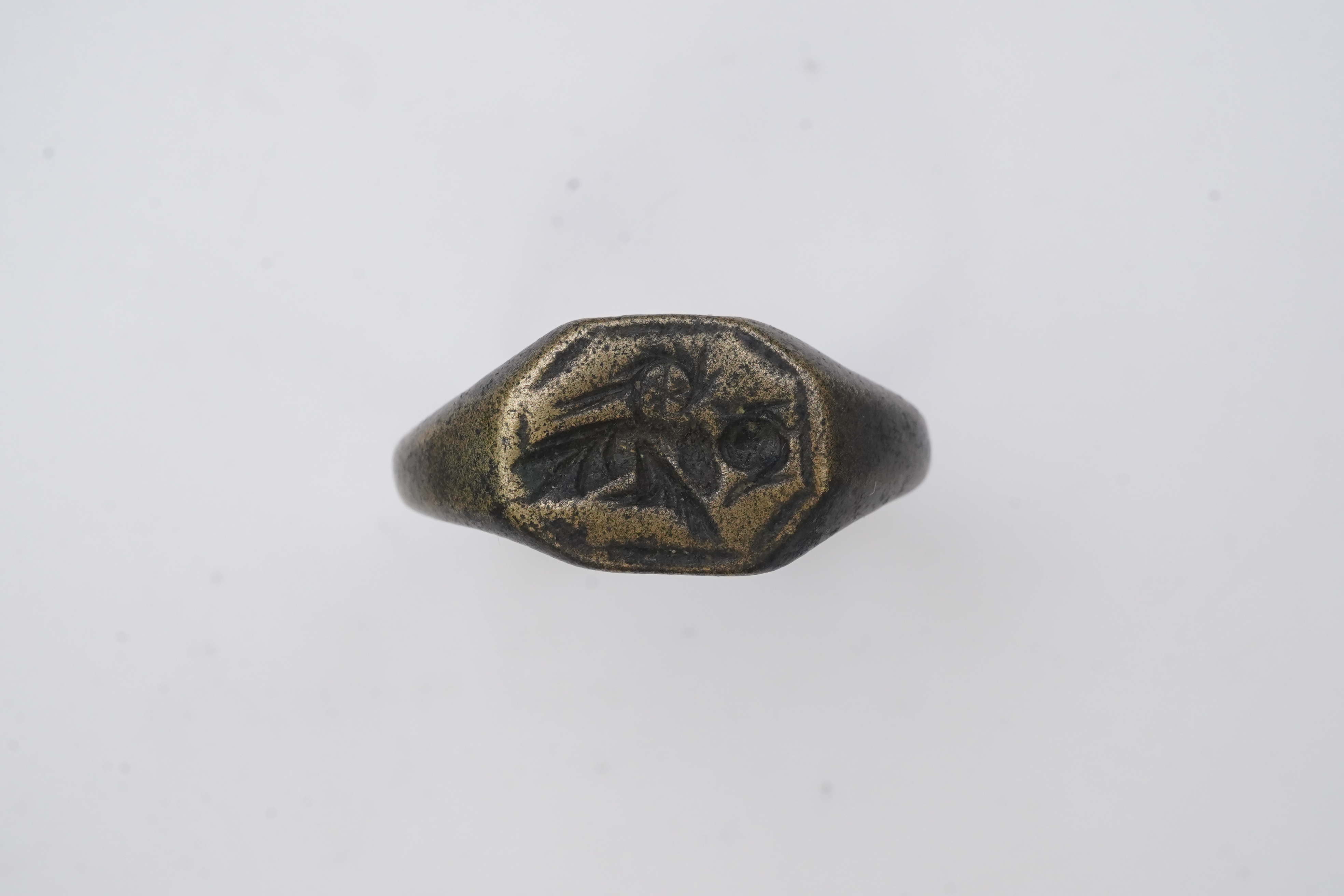 A medieval bronze iconographic ring, France, 15th century